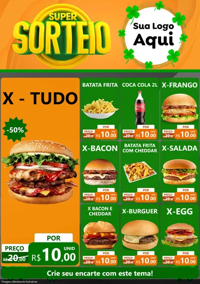 Modelo de Encarte para Encarte A4 Vertical com o tema Super Sorteio para Hamburgueria