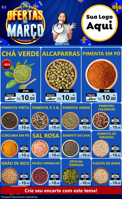 Modelo de Encarte para Encarte Grande com o tema Ofertas de Março para Produtos Naturais