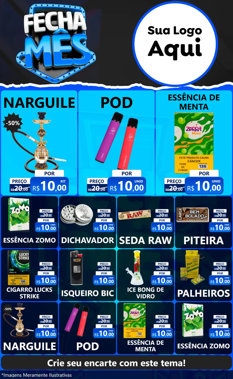 Modelo de Encarte para Encarte Grande com o tema Fecha Mês para Tabacaria