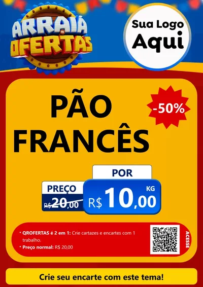 Modelo de Cartaz para Cartaz A4 Vertical com o tema Arraiá de Ofertas - Junina para Padaria