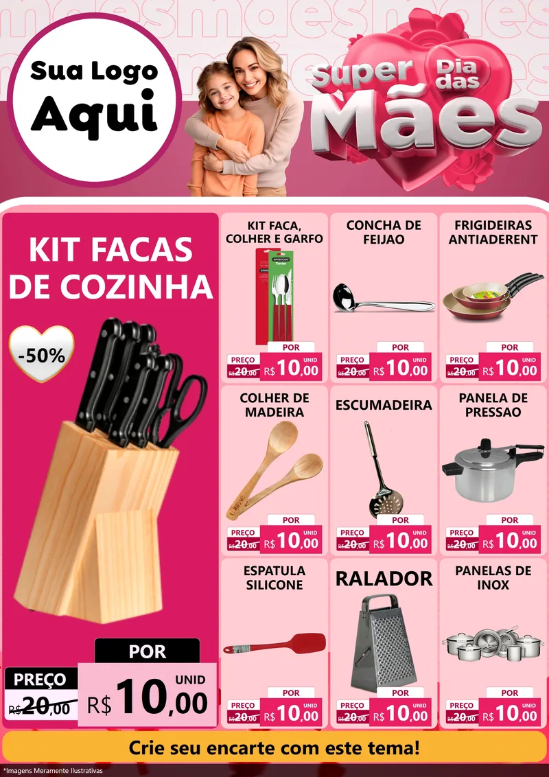 Modelo de Encarte para Encarte A4 Vertical com o tema Super Dia Das Mães para Utilidades Domésticas
