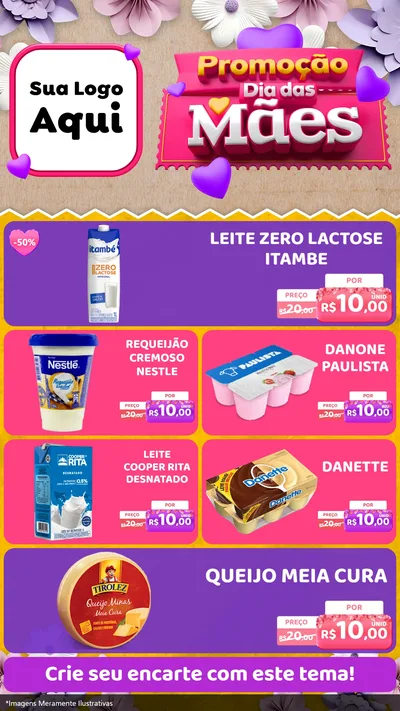 Modelo de TV para TV Vertical com o tema Promoção Dia das Mães para Frios e Laticínios