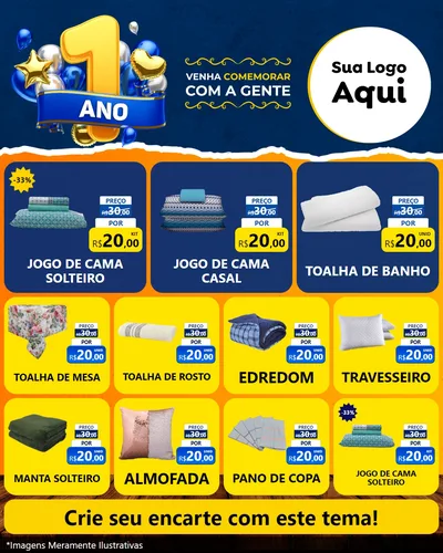 Modelo de Rede Social para Feed Instagram com o tema Um Ano de Aniversário para Cama, Mesa e Banho