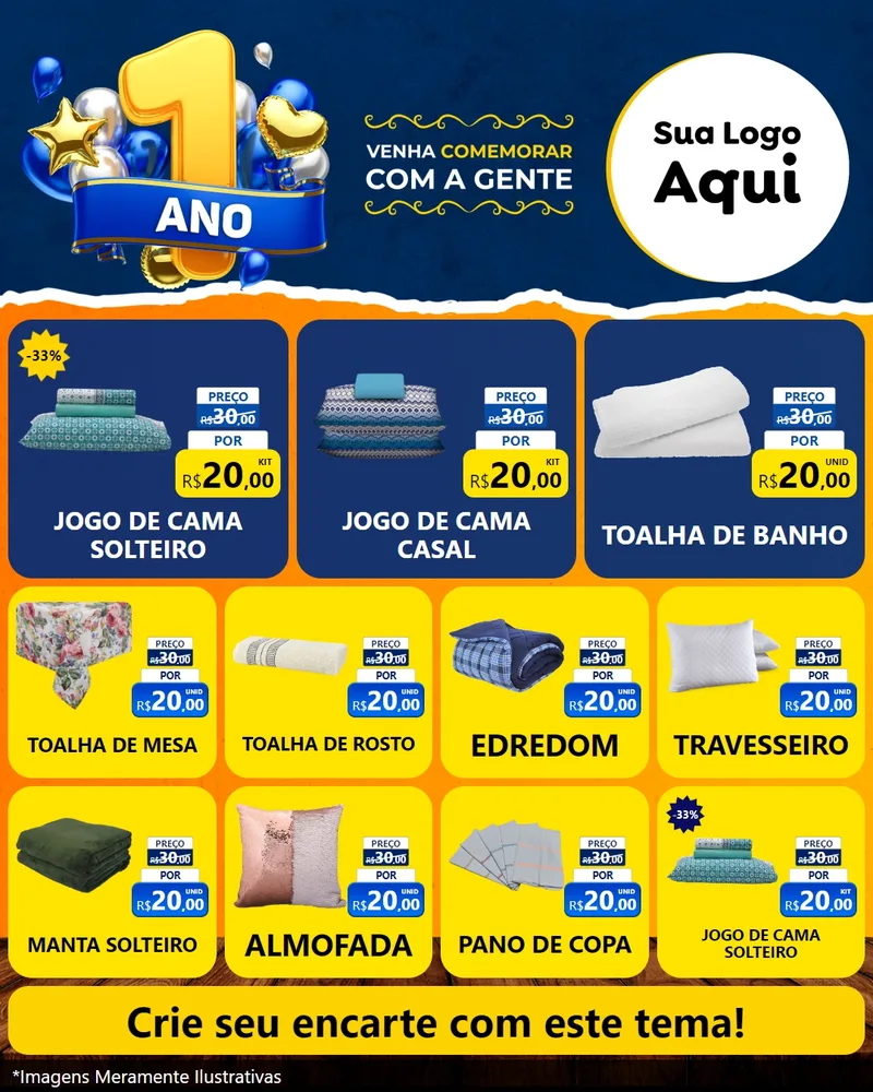 Modelo de Rede Social para Feed Instagram com o tema Um Ano de Aniversário para Cama, Mesa e Banho