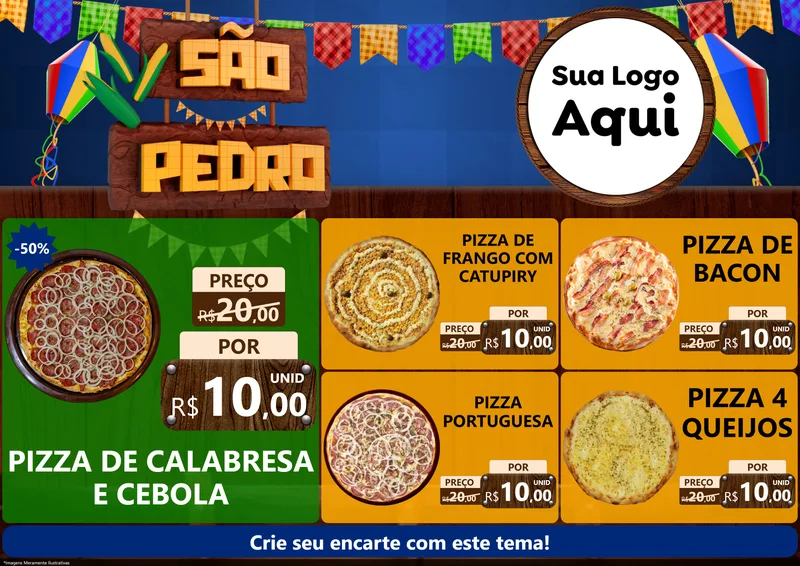 Modelo de Encarte para Encarte A4 Horizontal com o tema São Pedro para Pizzaria