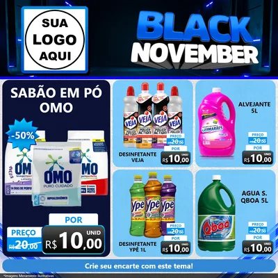 Modelo de Rede Social para Feed Facebook com o tema Black November para Produtos de Limpeza