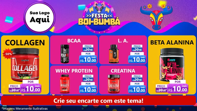 Modelo de TV para TV Horizontal com o tema Festa Boi-Bumbá para Suplementos alimentares