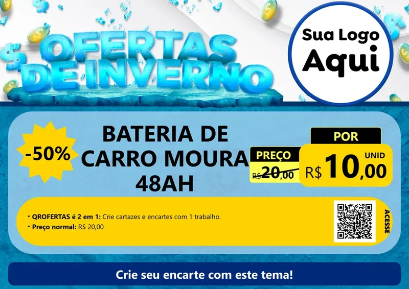 Modelo de Cartaz para Cartaz A4 Horizontal com o tema Ofertas de Inverno para Baterias Elétricas