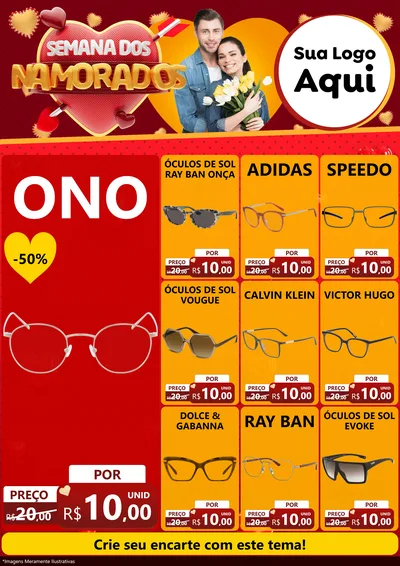 Modelo de Encarte para Encarte A4 Vertical com o tema Semana dos Namorados para Óticas