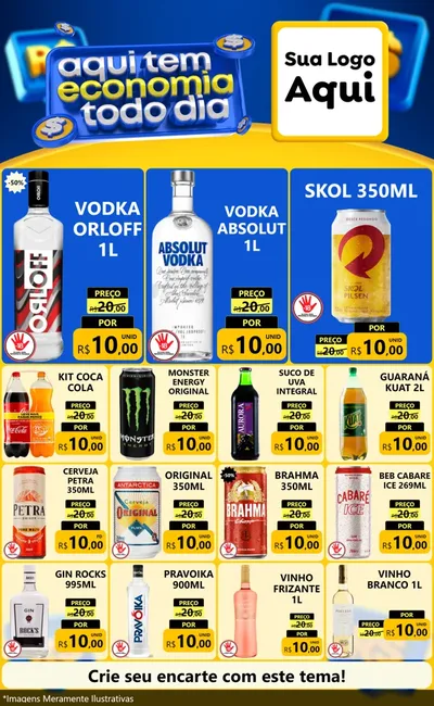 Modelo de Encarte para Encarte Grande com o tema Aqui Tem Economia Todo Dia para Distribuidora de bebidas