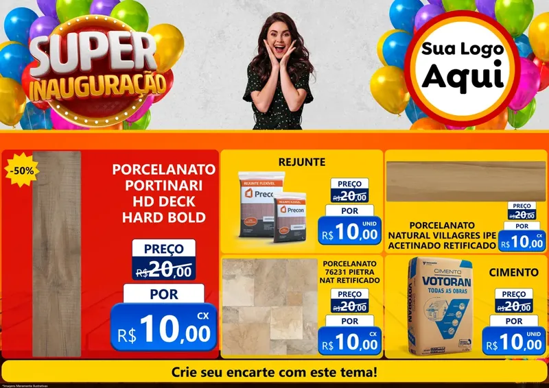 Modelo de Encarte para Encarte A4 Horizontal com o tema Super Inauguração para Pisos e revestimentos