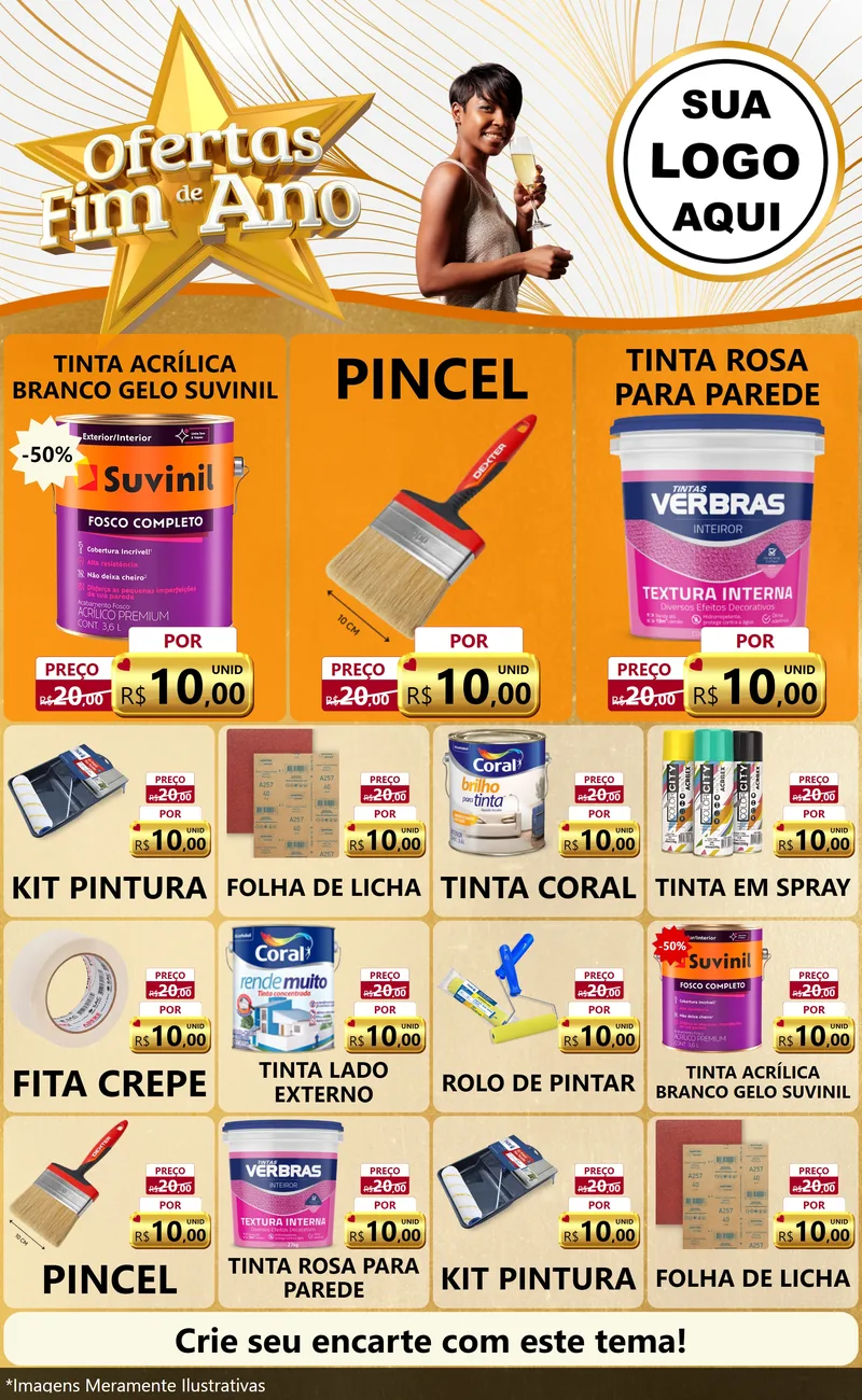 Modelo de Encarte para Encarte Grande com o tema Ofertas Fim de Ano para Tintas e Ferramentas