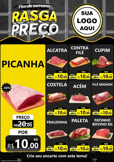 Modelo de Encarte para Encarte A4 Vertical com o tema Fim de Semana Rasga Preço para Açougue