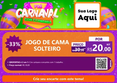 Modelo de Cartaz para Cartaz A4 Horizontal com o tema Pré-Carnaval Com Economia para Cama, Mesa e Banho