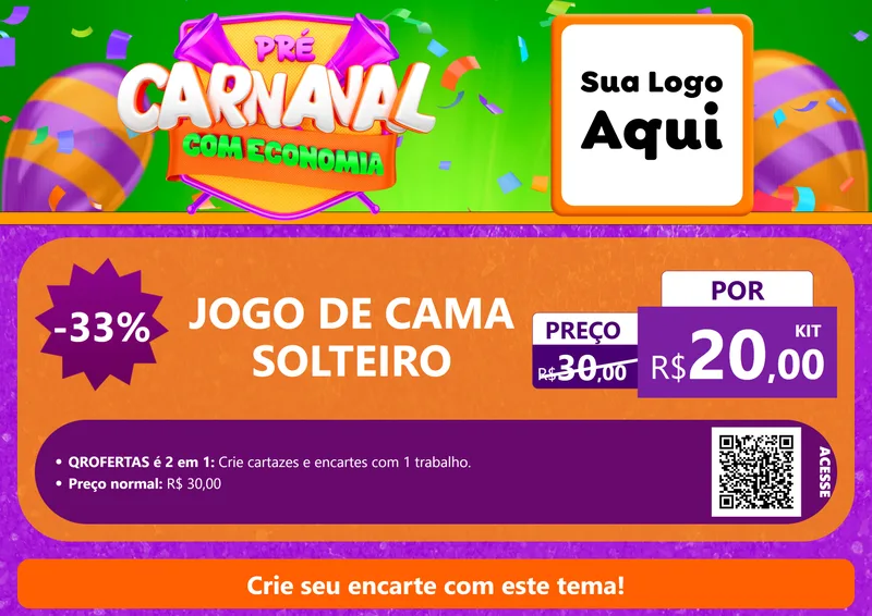 Modelo de Cartaz para Cartaz A4 Horizontal com o tema Pré-Carnaval Com Economia para Cama, Mesa e Banho