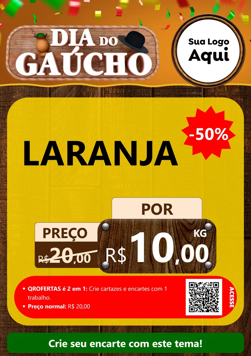 Modelo de Cartaz para Cartaz A4 Vertical com o tema Dia do Gaúcho para Hortifrúti