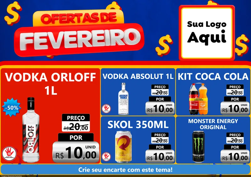Modelo de Encarte para Encarte A4 Horizontal com o tema Ofertas de Fevereiro para Distribuidora de bebidas