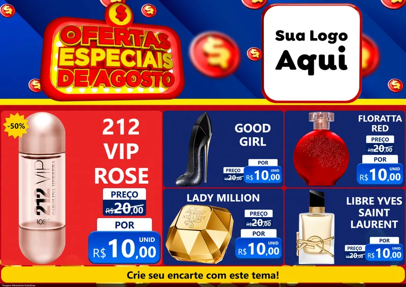 Modelo de Encarte para Encarte A4 Horizontal com o tema Ofertas Especiais de Agosto para Perfumes