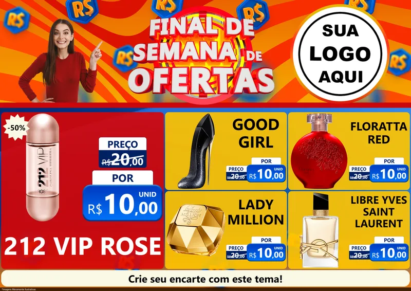 Modelo de Encarte para Encarte A4 Horizontal com o tema Final de Semana de Ofertas para Perfumes