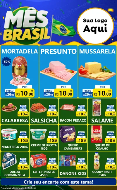 Modelo de Encarte para Encarte Grande com o tema Mês do Brasil para Frios e Laticínios