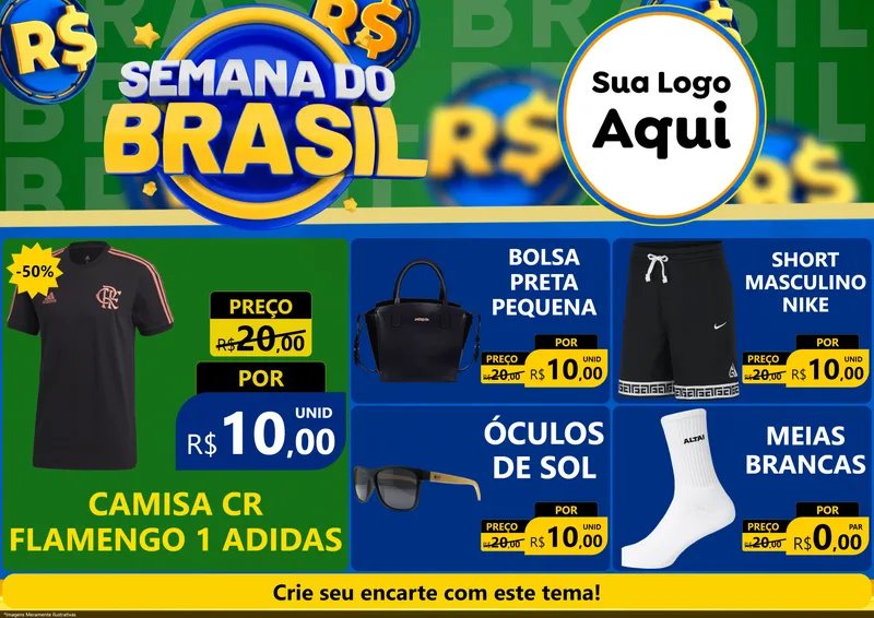 Modelo de Encarte para Encarte A4 Horizontal com o tema Semana Do Brasil para Roupas e acessórios