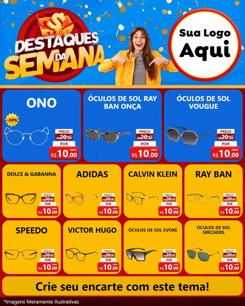 Modelo de Rede Social para Feed Instagram com o tema Destaques da Semana para Óticas
