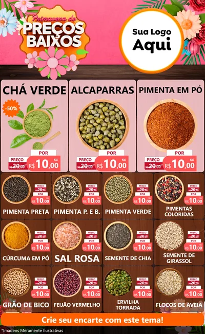 Modelo de Encarte para Encarte Grande com o tema Primavera de Preços Baixos para Produtos Naturais