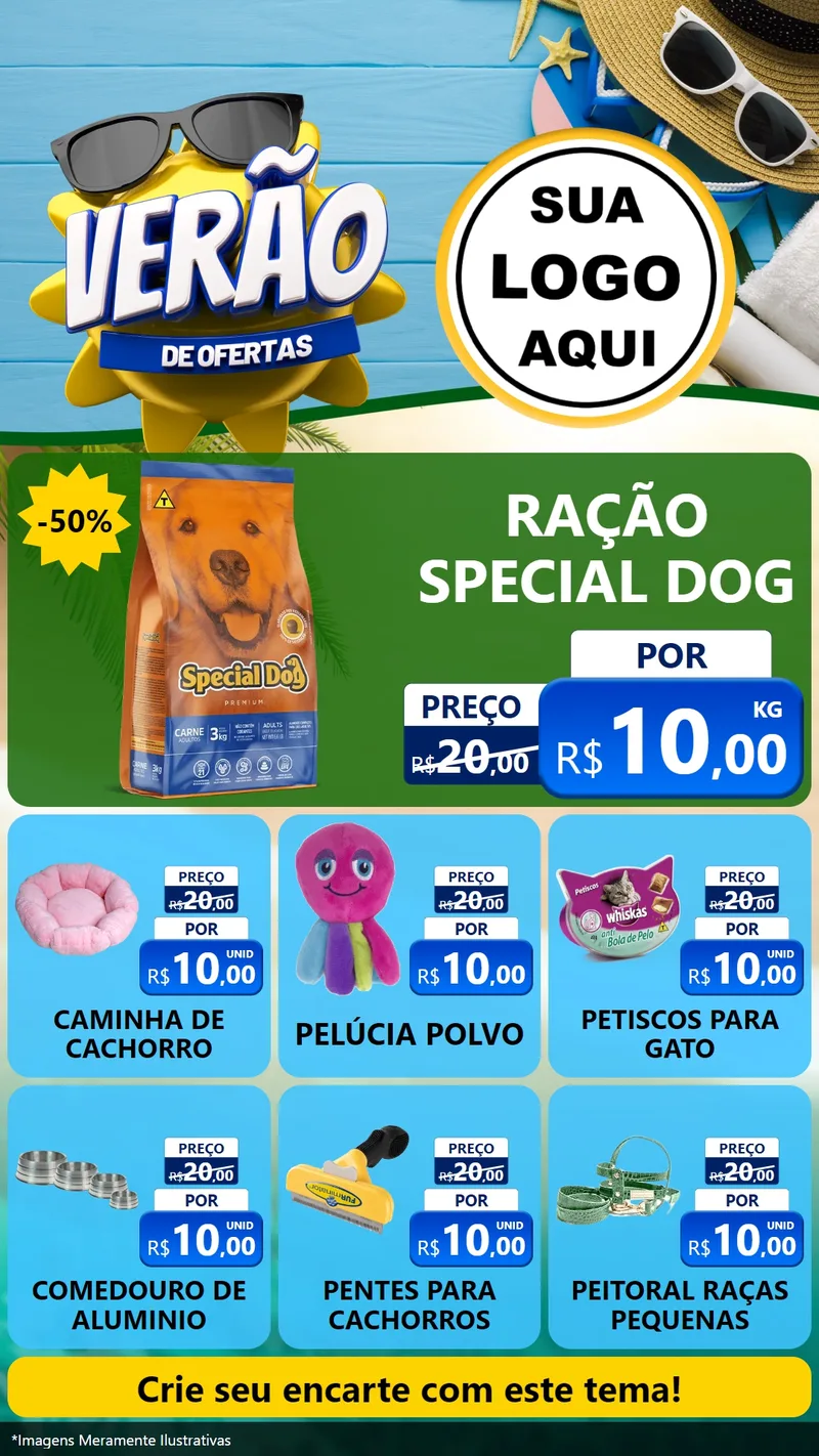Modelo de Rede Social para Stories com o tema Verão de Ofertas para Pet Shop