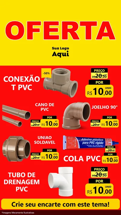 Modelo de TV para TV Vertical com o tema OFERTA - Vermelho Cartaz para Tubos e conexões