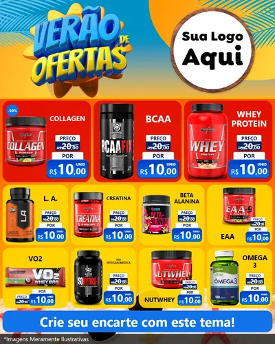Modelo de Rede Social para Feed Instagram com o tema Verão de Ofertas para Suplementos alimentares