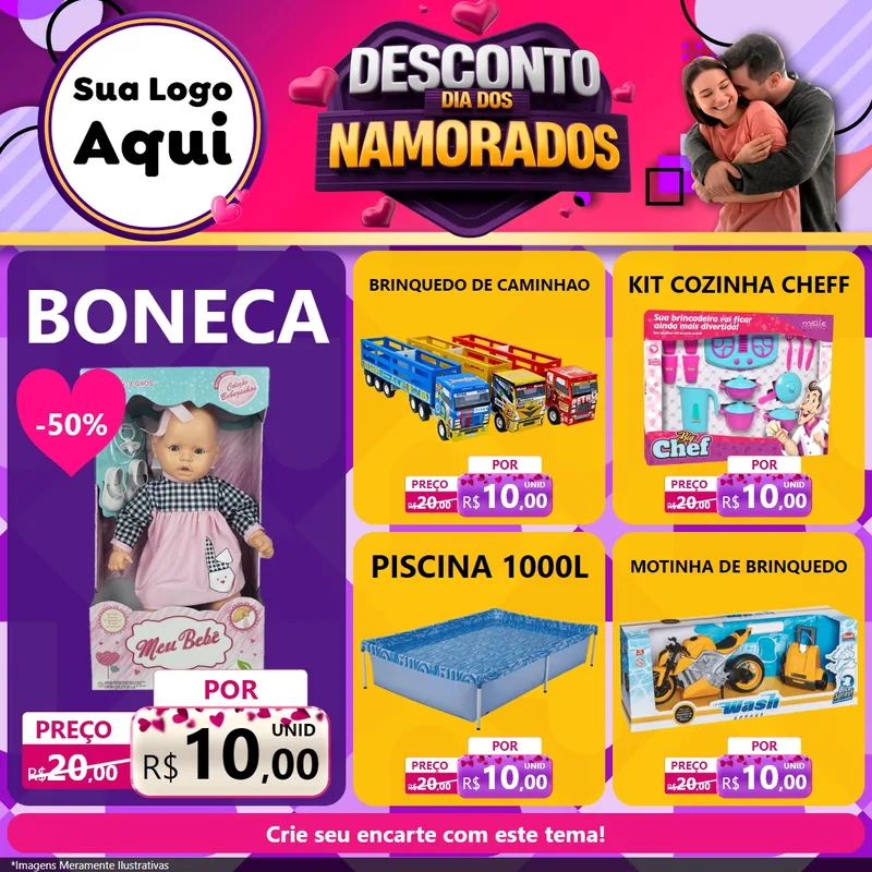 Modelo de Rede Social para Feed Facebook com o tema Desconto Dia dos Namorados para Brinquedos