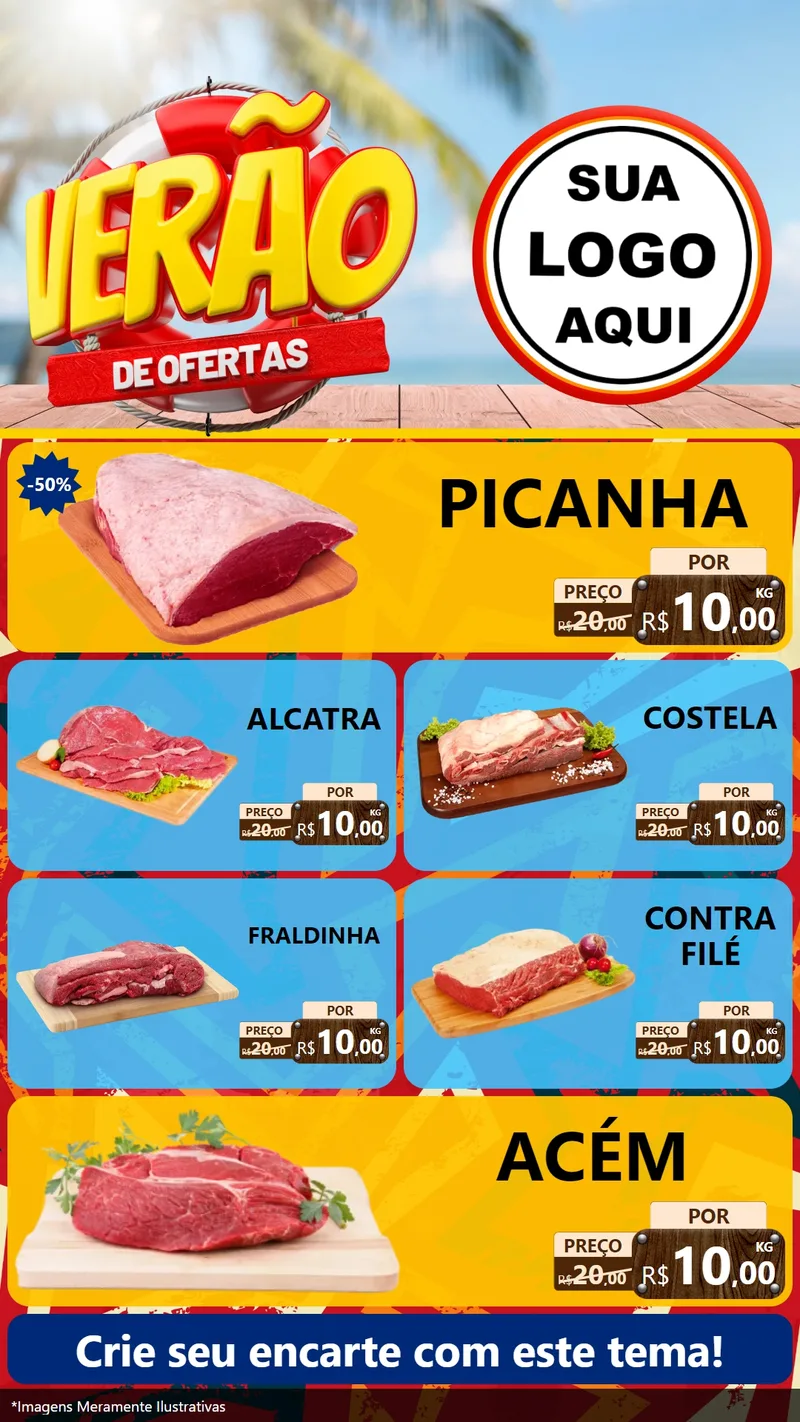 Modelo de TV para TV Vertical com o tema Verão de Ofertas para Açougue