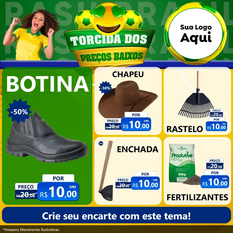 Modelo de Rede Social para Feed Facebook com o tema Torcida dos Preços Baixos - Copa para Agropecuária