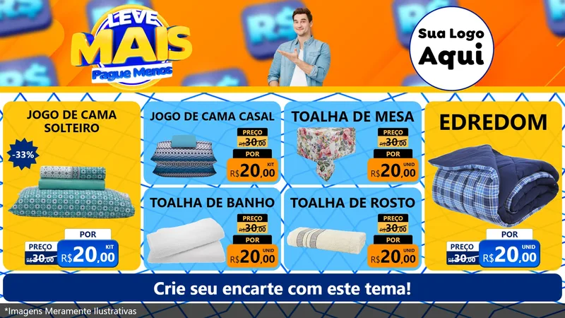 Modelo de TV para TV Horizontal com o tema Leve Mais, Pague Menos para Cama, Mesa e Banho
