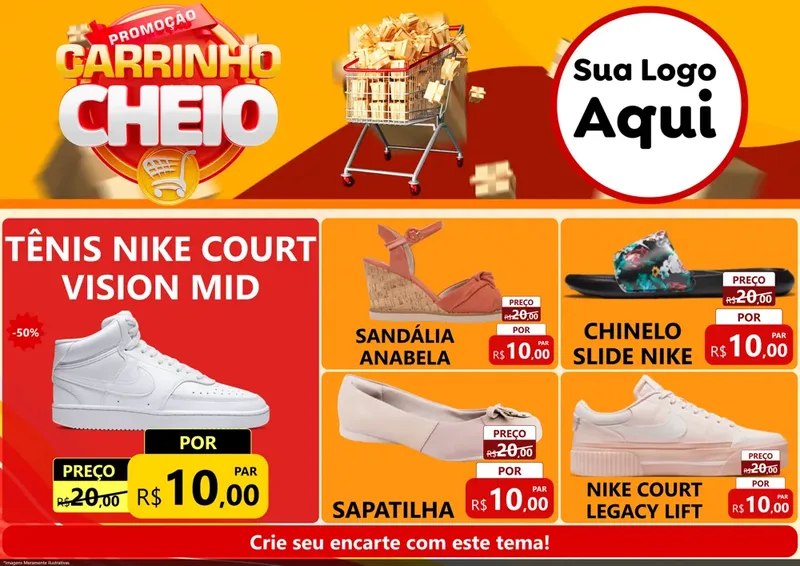 Modelo de Encarte para Encarte A4 Horizontal com o tema Promoção carrinho cheio para Calçados