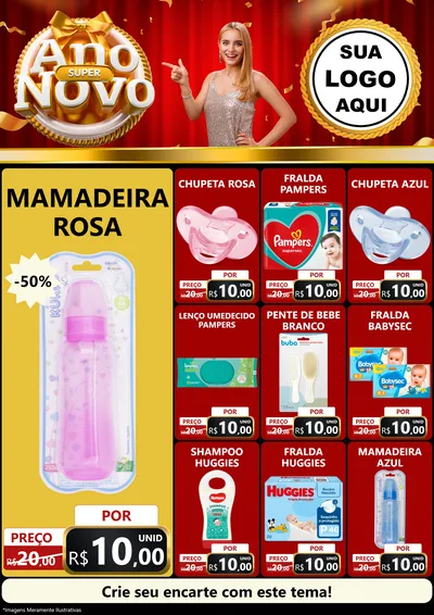 Modelo de Encarte para Encarte A4 Vertical com o tema Super Ano Novo para Bebês