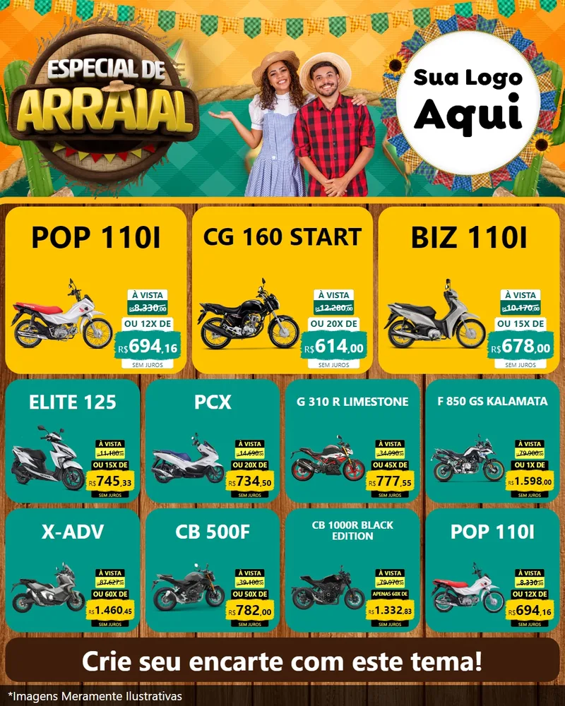Modelo de Rede Social para Feed Instagram com o tema Especial De Arraial para Concessionaria de Motos