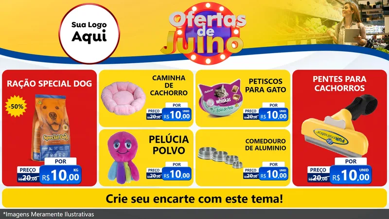 Modelo de TV para TV Horizontal com o tema Ofertas de Julho para Pet Shop