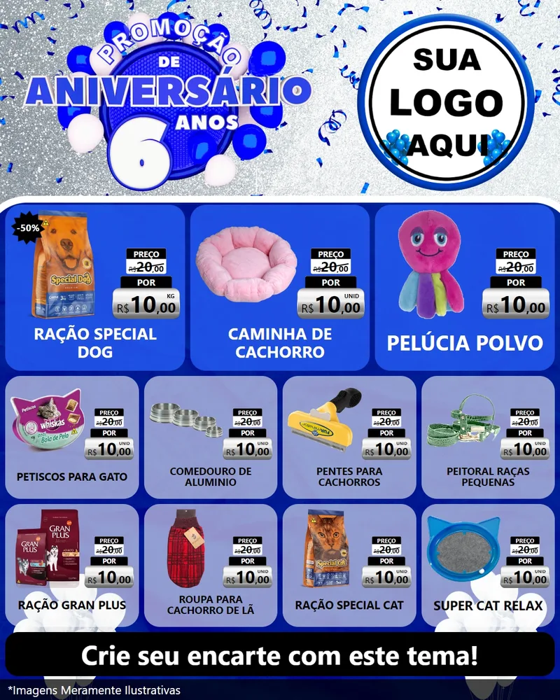 Modelo de Rede Social para Feed Instagram com o tema Promoção de Aniversário - 6 Anos para Pet Shop