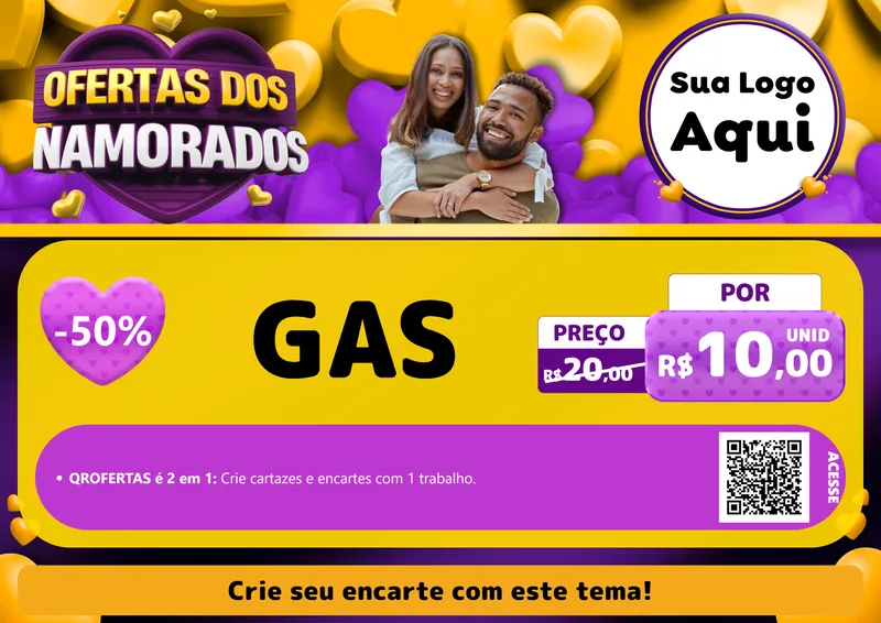 Modelo de Cartaz para Cartaz A4 Horizontal com o tema Oferta Dos Namorados para Água e gás