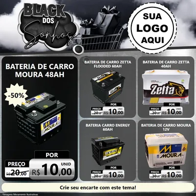 Modelo de Rede Social para Feed Facebook com o tema Black dos Sonhos para Baterias Elétricas