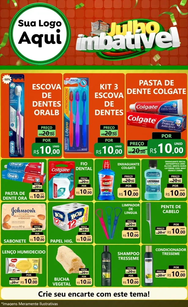 Modelo de Encarte para Encarte Grande com o tema Julho Imbatível para Higiene Pessoal