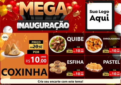 Modelo de Encarte para Encarte A4 Horizontal com o tema Mega Inauguração para Salgadaria