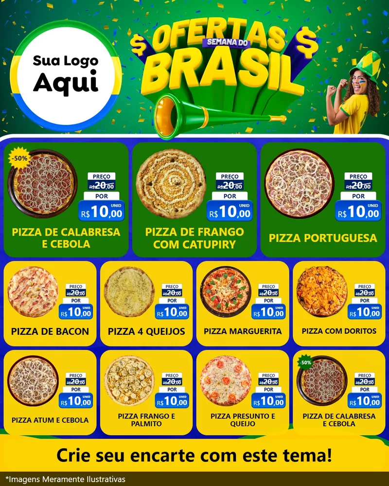 Modelo de Rede Social para Feed Instagram com o tema Ofertas Semana do Brasil para Pizzaria
