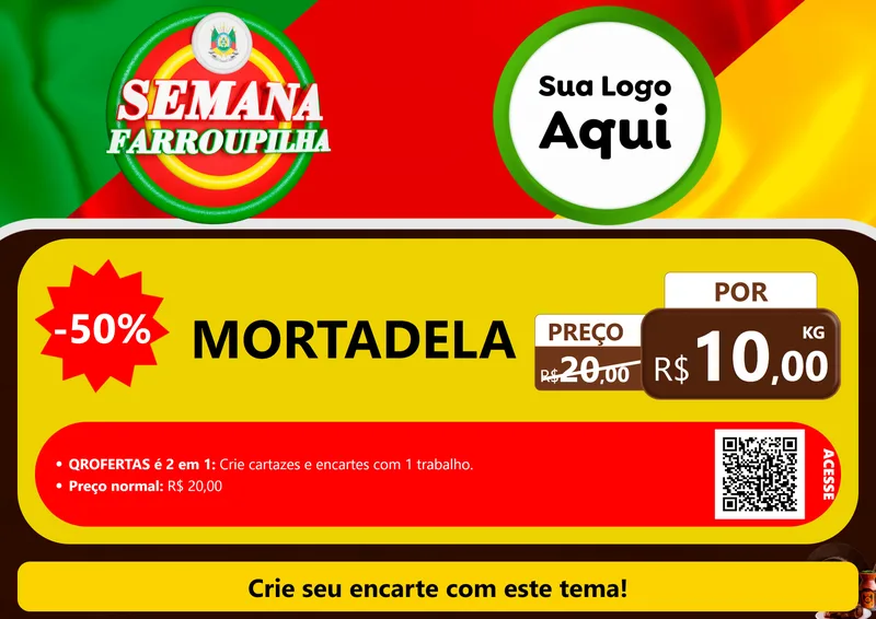 Modelo de Cartaz para Cartaz A4 Horizontal com o tema Semana Farroupilha para Frios e Laticínios