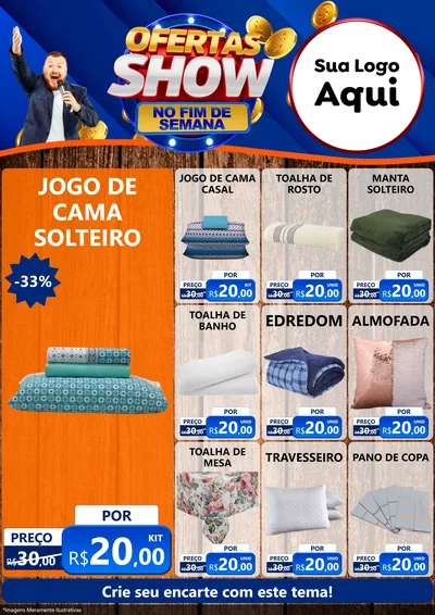 Modelo de Encarte para Encarte A4 Vertical com o tema Ofertas Show No Fim De Semana para Cama, Mesa e Banho