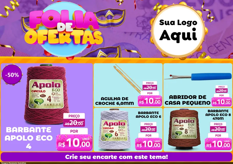 Modelo de Encarte para Encarte A4 Horizontal com o tema Folia de Ofertas para Armarinho e Aviamentos