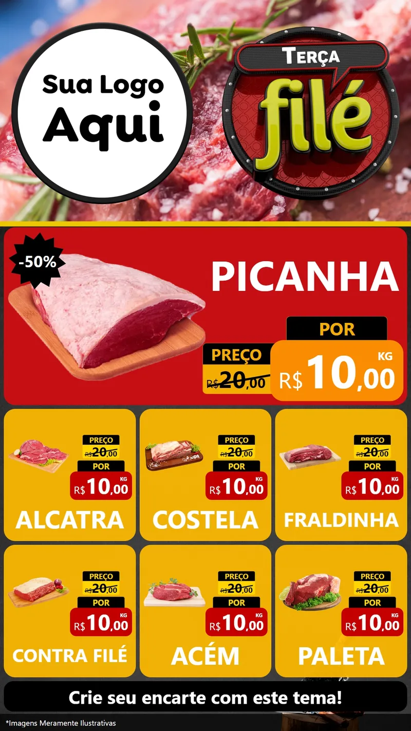 Modelo de Rede Social para Stories com o tema Terça Filé para Açougue