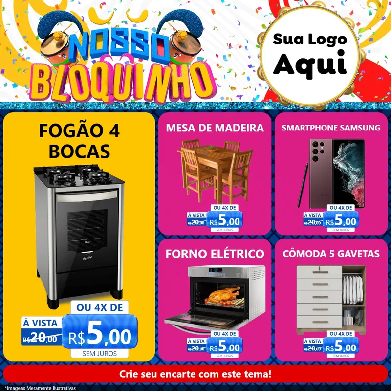 Modelo de Rede Social para Feed Facebook com o tema Nosso Bloquinho para Móveis e Eletro