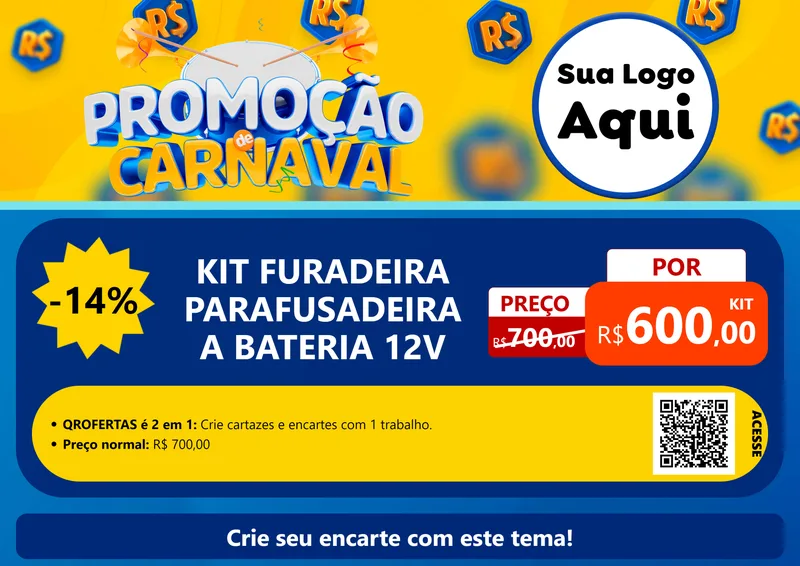 Modelo de Cartaz para Cartaz A4 Horizontal com o tema Promoção de Carnaval para Maquinas e Ferramentas